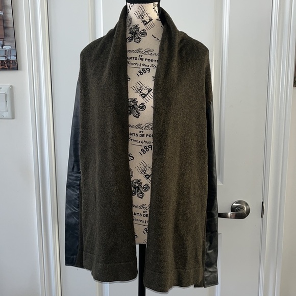 Danier Sweaters - Danier Olive Cozy Cardigan with Leather Sleeves